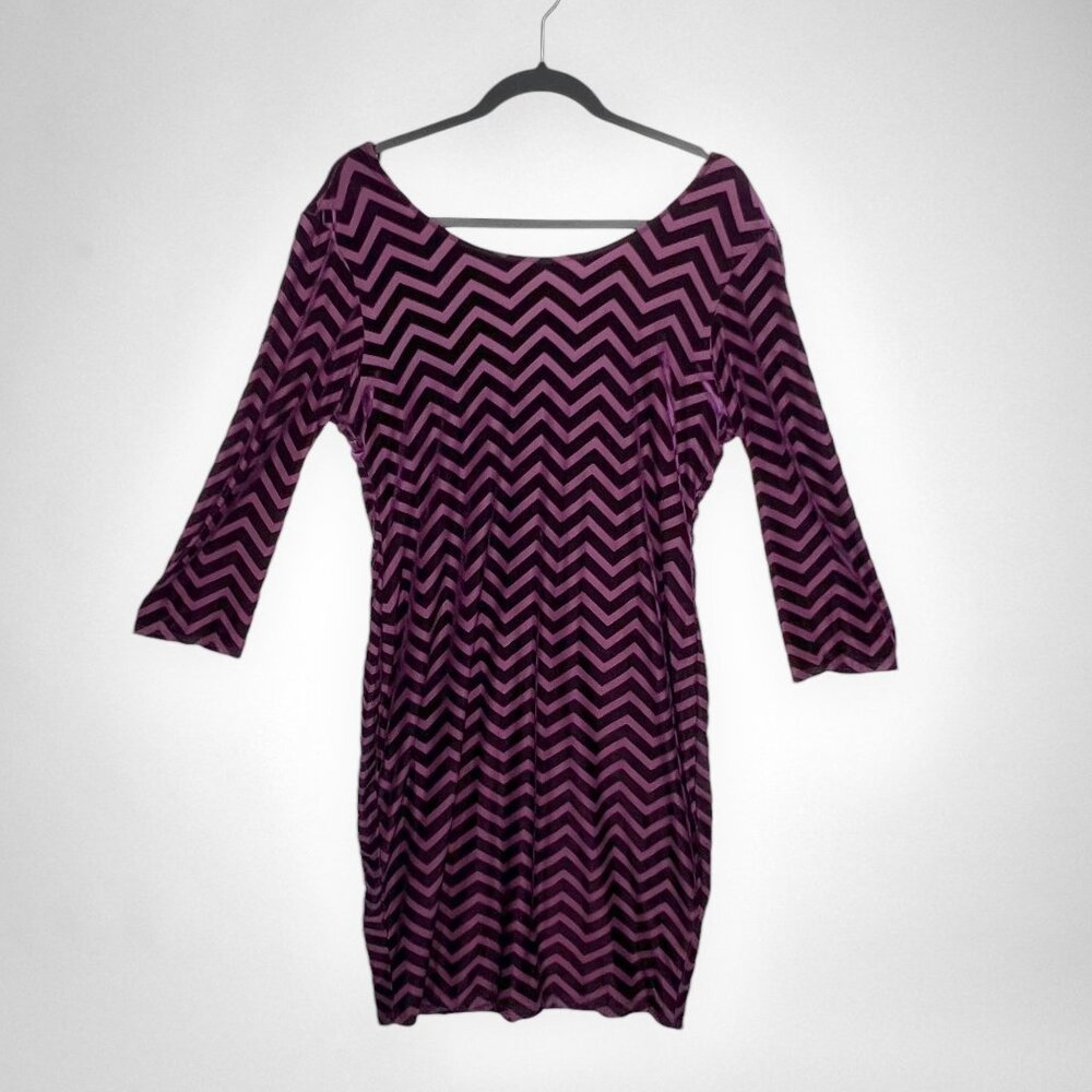 Forever 21+ 1X Womens Burgundy Chevron Print Dress‎ With 3/4 Sleeves Casual